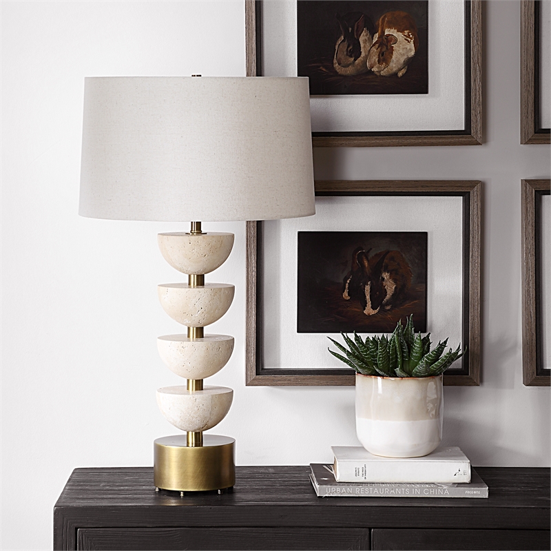 Uttermost Hemisphere Travertine Table Lamp in Tan