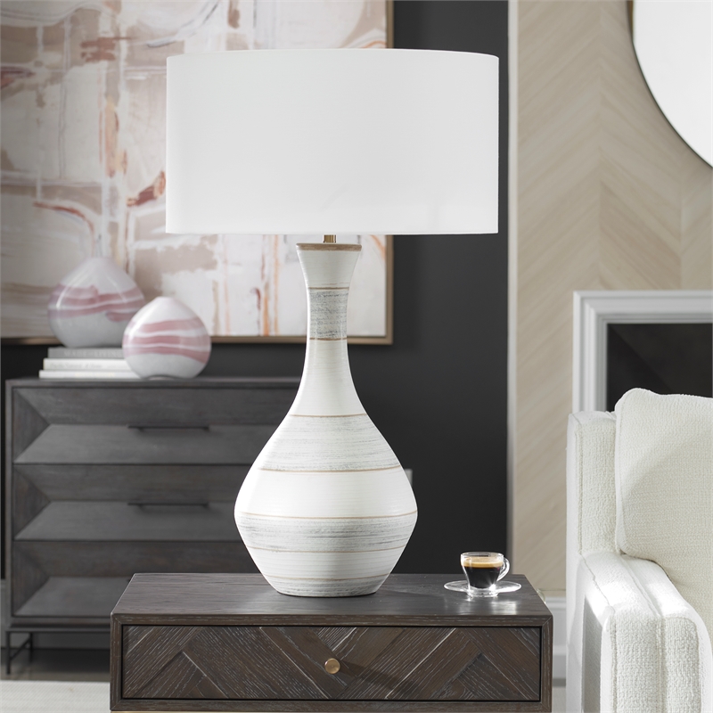 Uttermost Potter Striped Ivory Blue Table Lamp