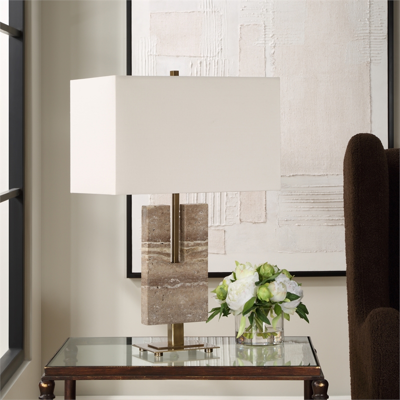 Uttermost Turning Point Travertine Table Lamp in Brown