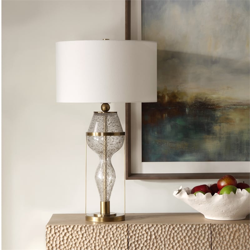 Uttermost Out Of Time Seeded Glass Table Lamp in Gray