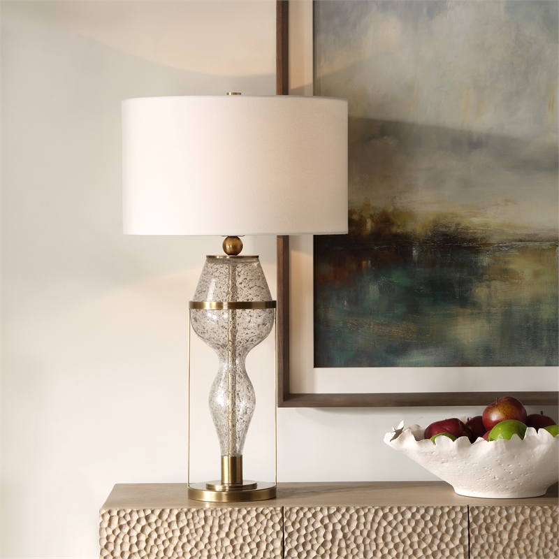 Uttermost Out Of Time Seeded Glass Table Lamp in Gray