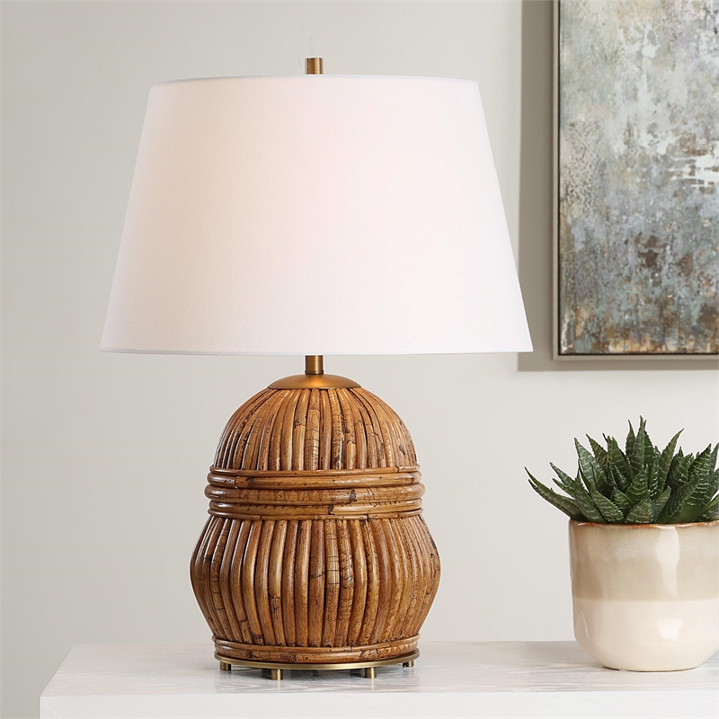 Uttermost Reed Honey Rattan Table Lamp in Brown