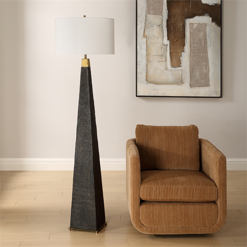 Uttermost Lathey Tapered Floor Lamp in Black