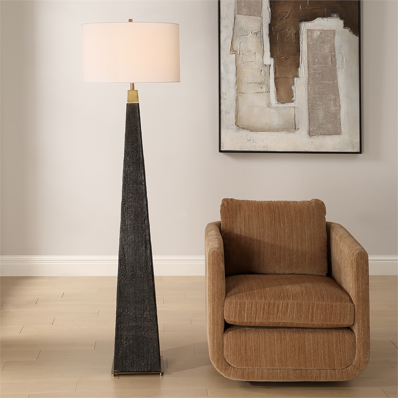 Uttermost Lathey Tapered Floor Lamp in Black