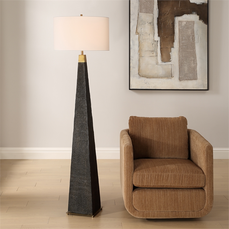 Uttermost Lathey Tapered Floor Lamp in Black