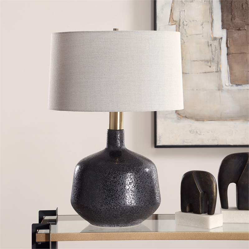 Uttermost Flanagan Mottled Gloss Table Lamp in Matte Black