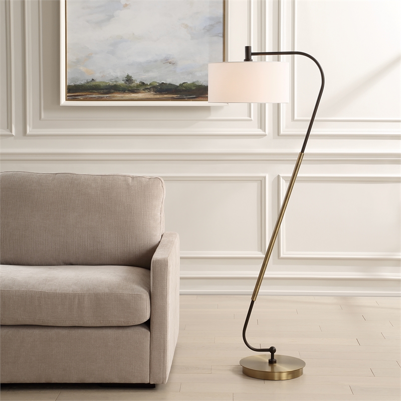 Uttermost Irwin Curved Brass Floor Lamp in Bronze
