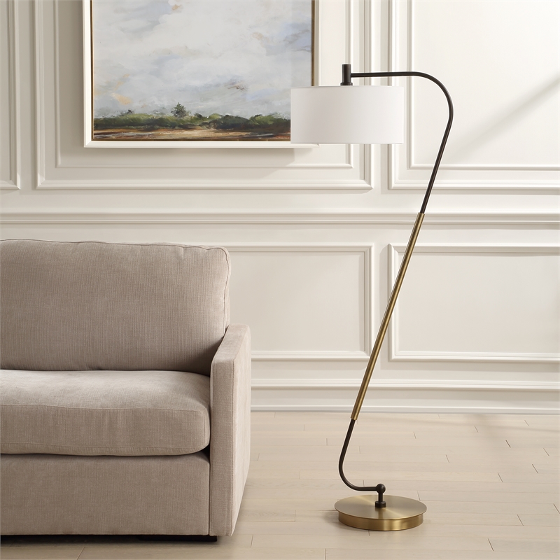 Uttermost Irwin Curved Brass Floor Lamp in Bronze