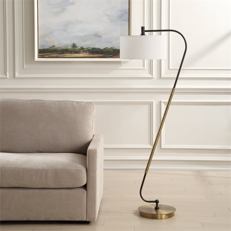 Uttermost Irwin Curved Brass Floor Lamp in Bronze