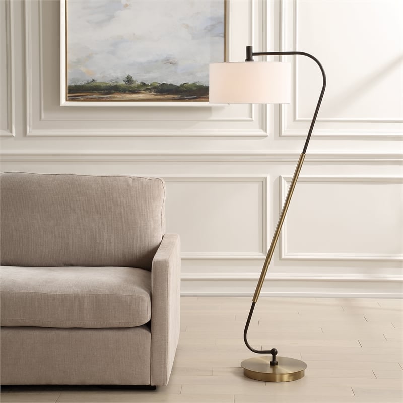 Uttermost Irwin Curved Brass Floor Lamp in Bronze
