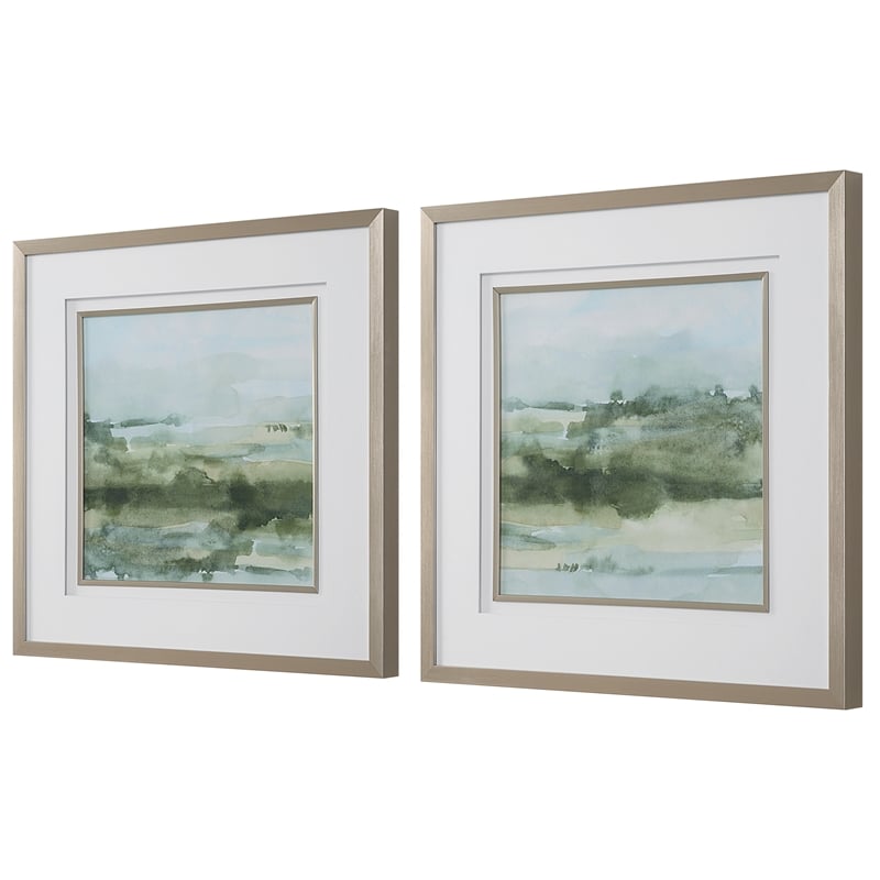 Uttermost Soft Sage Abstract Landscape Prints Set of 2