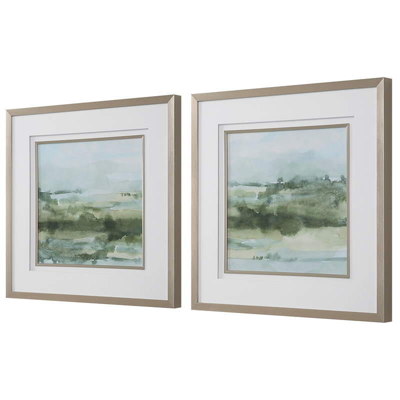 Uttermost Soft Sage Abstract Landscape Prints Set of 2