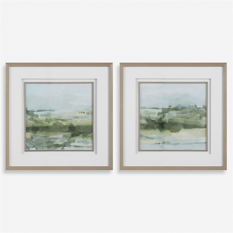 Uttermost Soft Sage Abstract Landscape Prints Set of 2