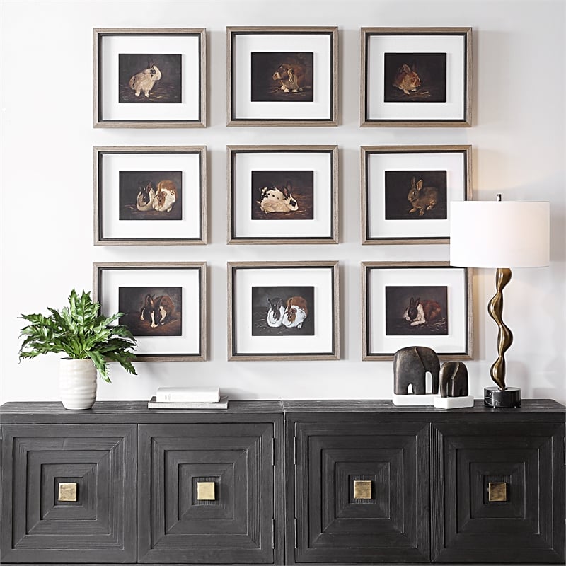 Uttermost Resting Bunny Framed Prints in Multi-Color (Set of 9)