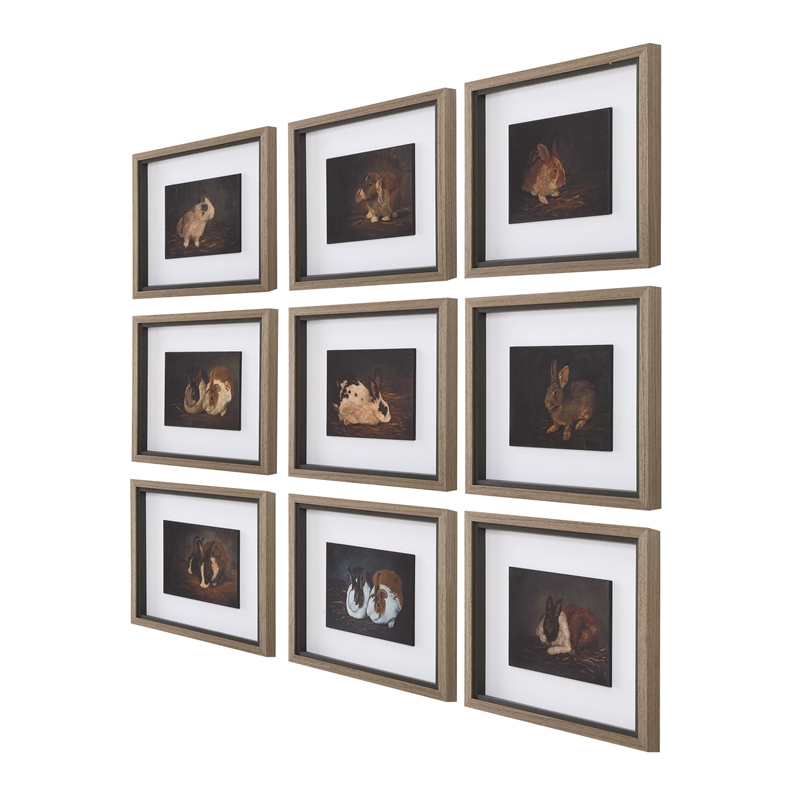 Uttermost Resting Bunny Framed Prints in Multi-Color (Set of 9)