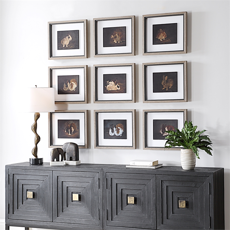 Uttermost Resting Bunny Framed Prints in Multi-Color (Set of 9)