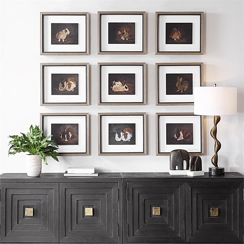 Uttermost Resting Bunny Framed Prints in Multi-Color (Set of 9)