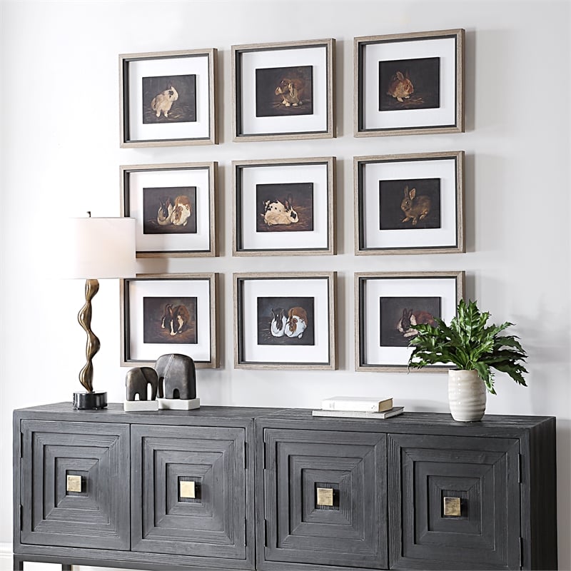 Uttermost Resting Bunny Framed Prints in Multi-Color (Set of 9)