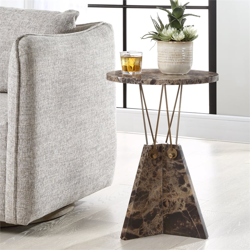 Uttermost Levitate Marble Accent Table in Brown