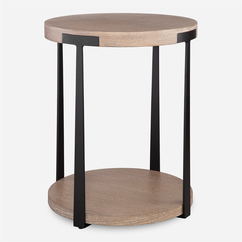 Uttermost Palisade Natural Round Side Table in Oak