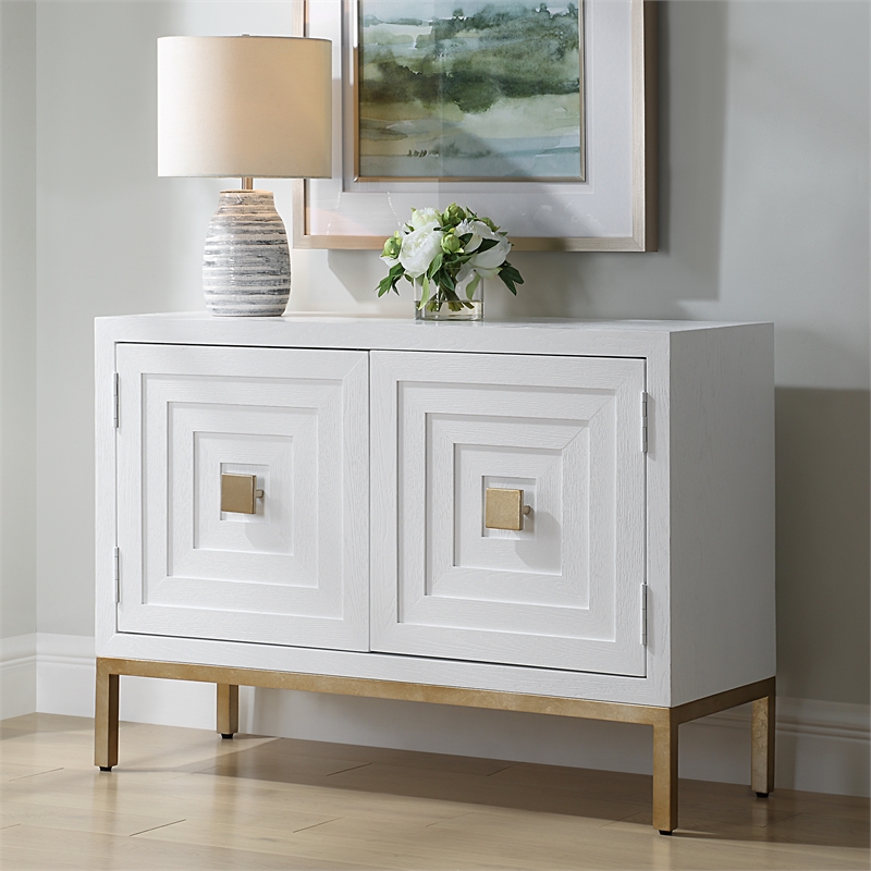 Uttermost Aiken Fir Wood 2-Doors Accent Cabinet in White Stain