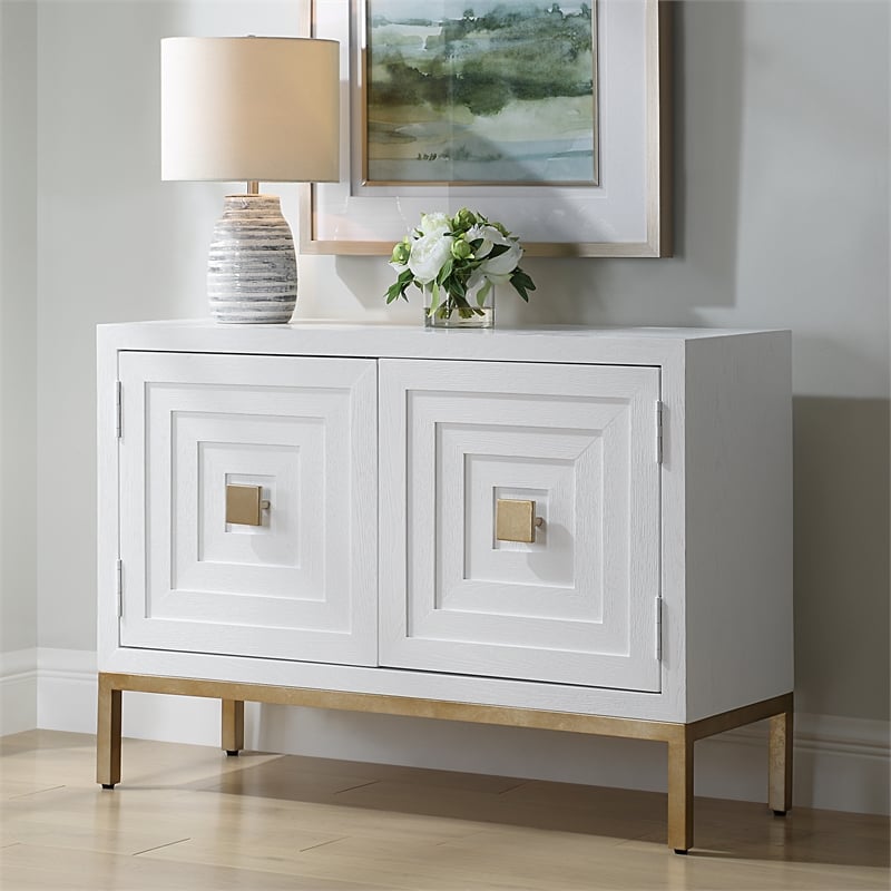 Uttermost Aiken Fir Wood 2-Doors Accent Cabinet in White Stain