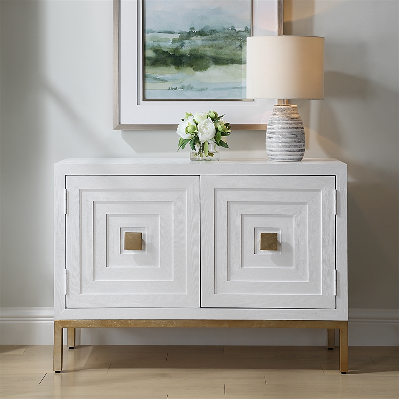 Uttermost Aiken Fir Wood 2-Doors Accent Cabinet in White Stain