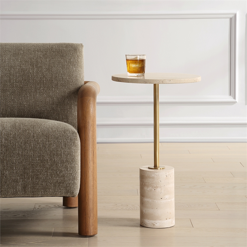 Uttermost Malya Travertine Accent Table in Tan