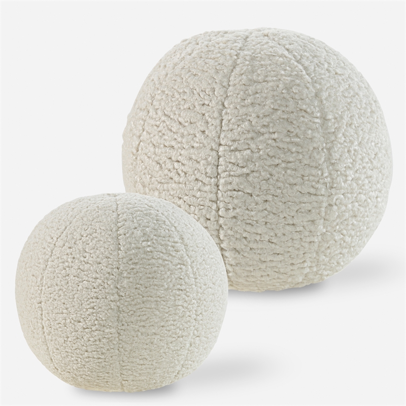 Uttermost Capra Ball Sheepskin Pillows in Off White (Set of 2)