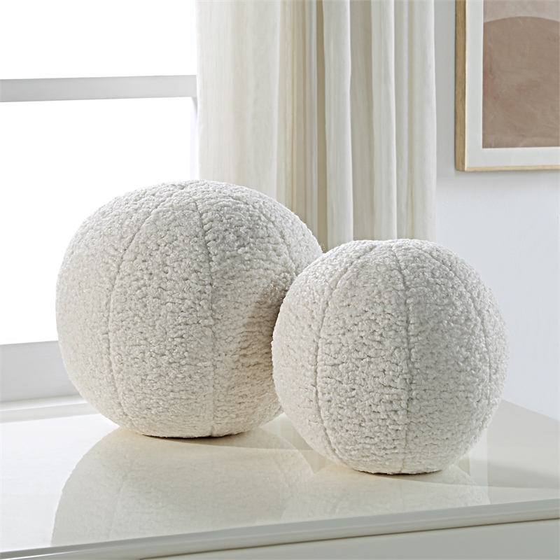 Uttermost Capra Ball Sheepskin Pillows in Off White (Set of 2)