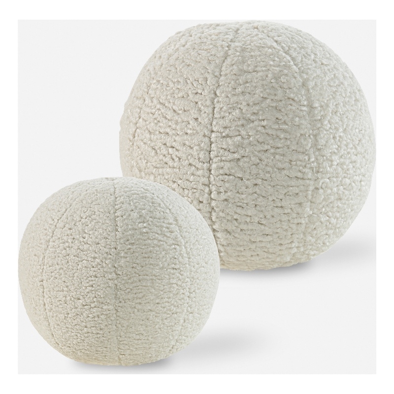 Uttermost Capra Ball Sheepskin Pillows in Off White (Set of 2)