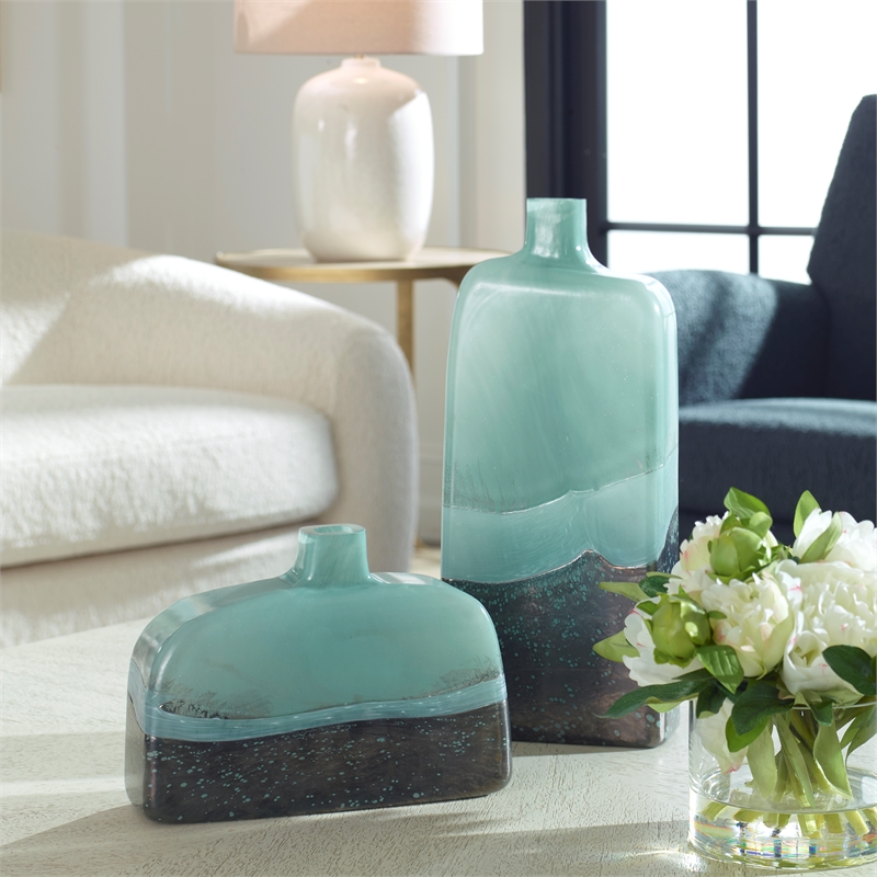 Uttermost Fuze Aqua & Bronze Vases Set of 2