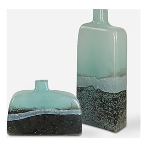 Uttermost Fuze Aqua & Bronze Vases Set of 2