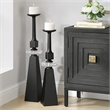 Uttermost Ebon Glow Floor Candleholders in Black (Set of 2)
