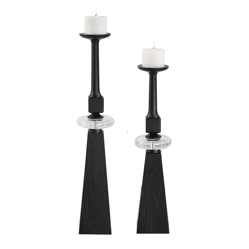 Uttermost Ebon Glow Floor Candleholders in Black (Set of 2)
