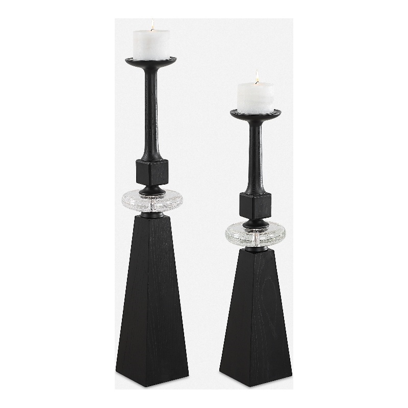 Uttermost Ebon Glow Floor Candleholders in Black (Set of 2)
