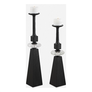 Uttermost Ebon Glow Floor Candleholders in Black (Set of 2)