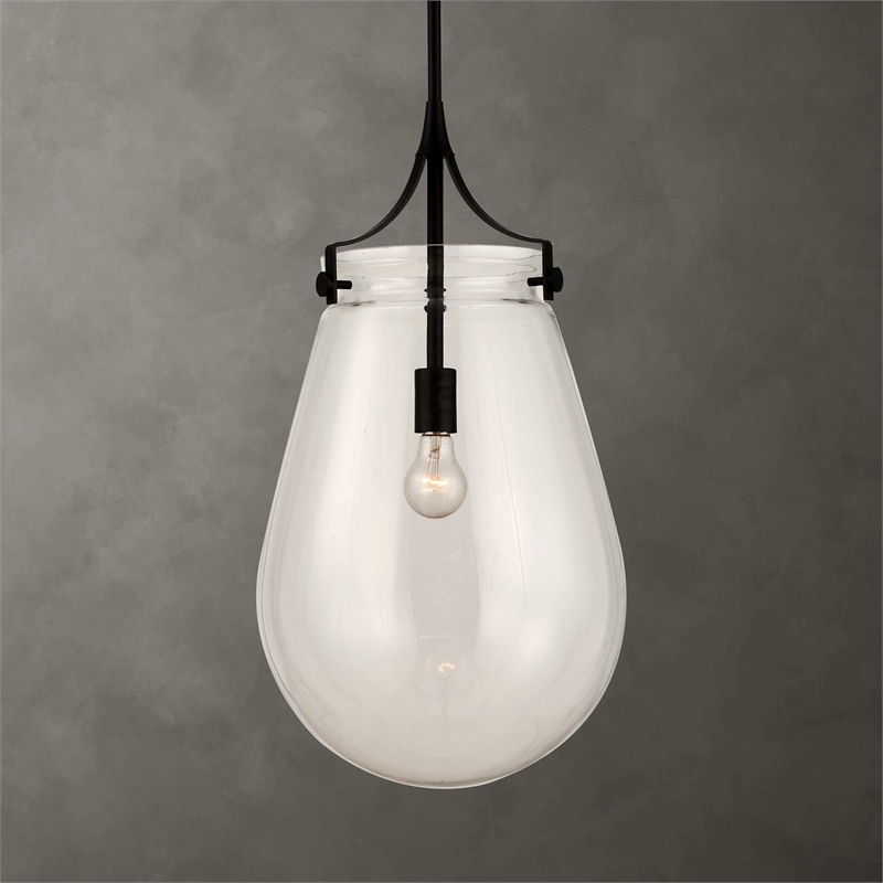Uttermost Dewdrop 1 Light Glass Shade Pendant in Black