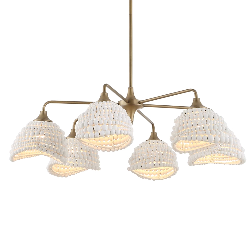Uttermost Biddeford 6 Light White Beaded Pendant in Gold