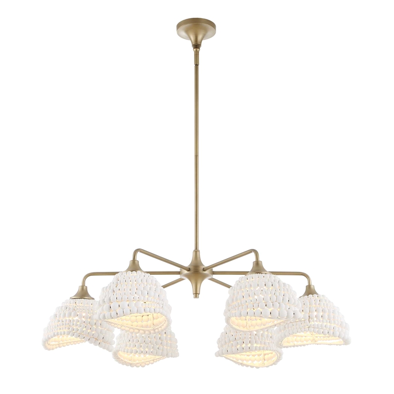 Uttermost Biddeford 6 Light White Beaded Pendant in Gold