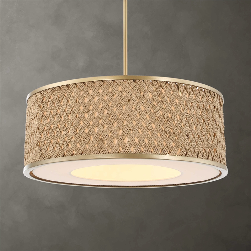 Uttermost Pinchot 4 Light Rattan Drum Pendant in Gold