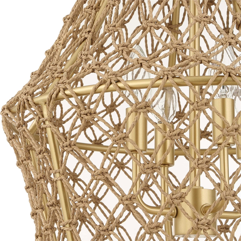 Uttermost Macrame 4 Light Rope Pendant in Gold