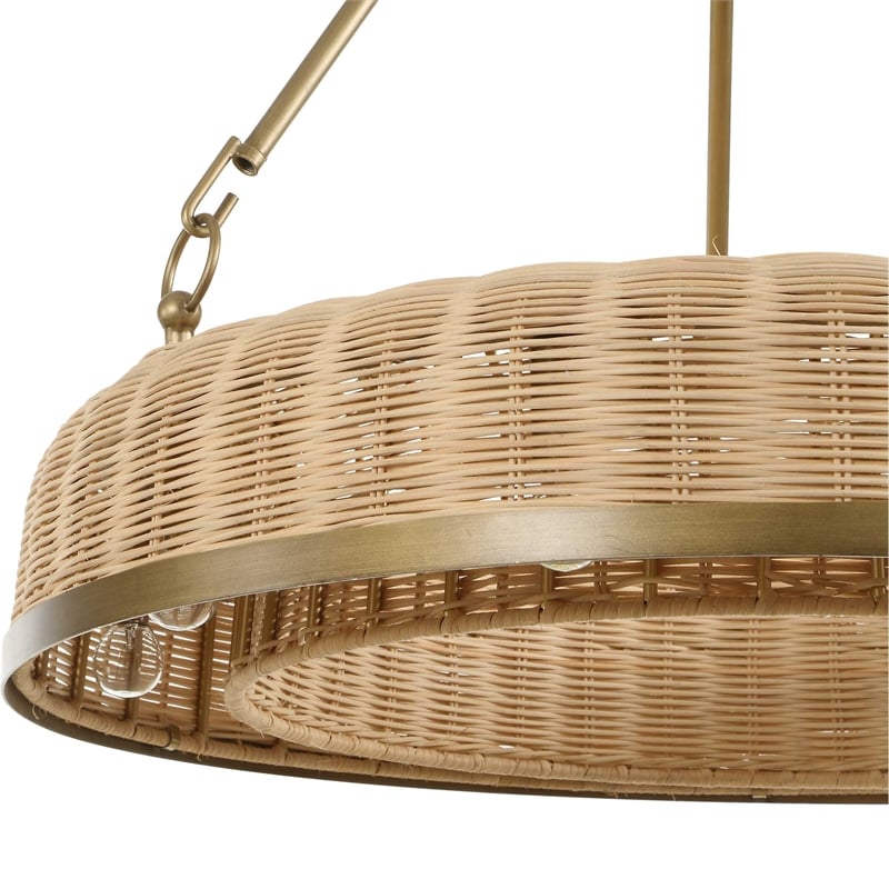 Uttermost Ladakh 9 Light Round Wicker Pendant in Brass