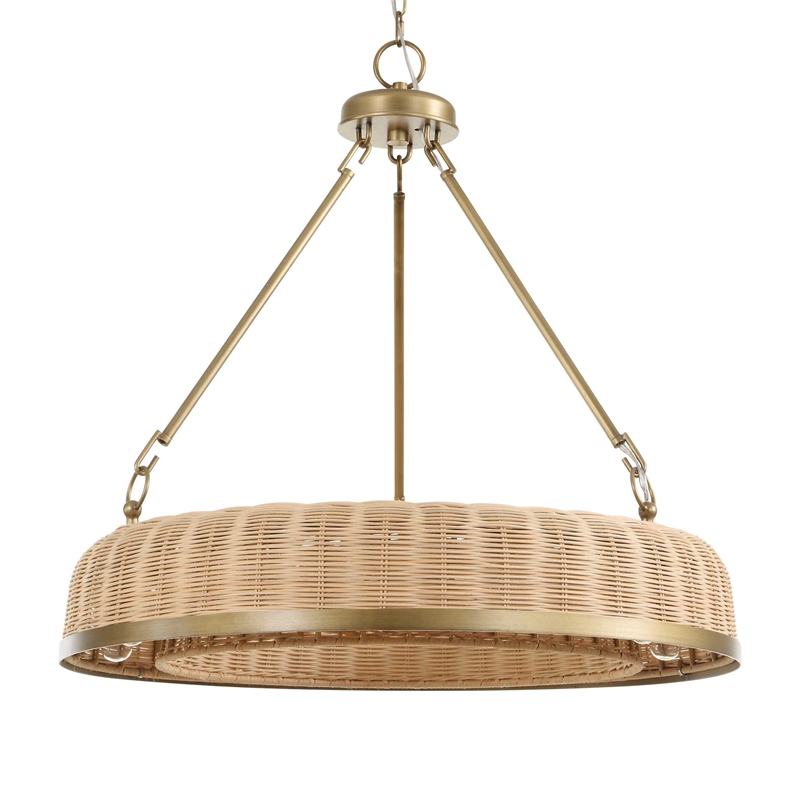 Uttermost Ladakh 9 Light Round Wicker Pendant in Brass