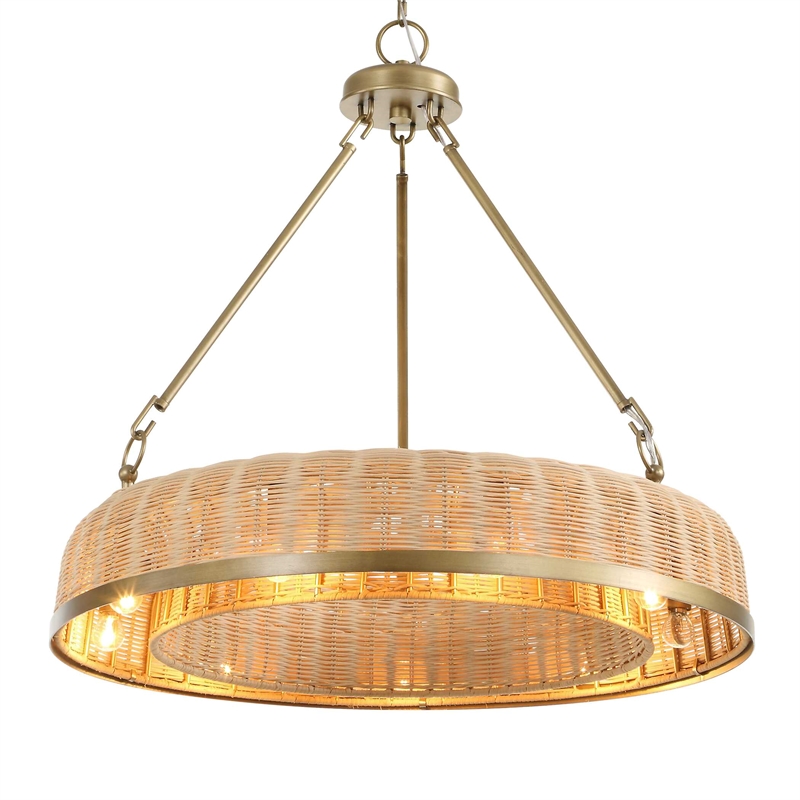 Uttermost Ladakh 9 Light Round Wicker Pendant in Brass
