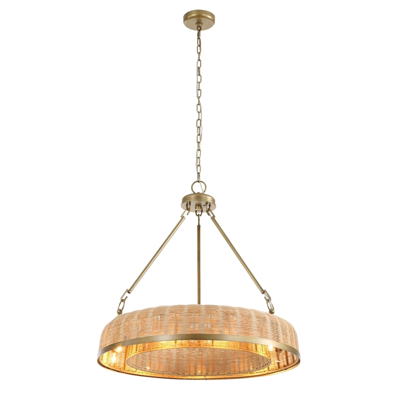 Uttermost Ladakh 9 Light Round Wicker Pendant in Brass