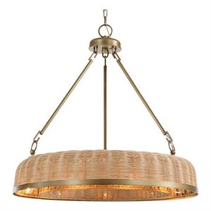 Uttermost Ladakh 9 Light Round Wicker Pendant in Brass