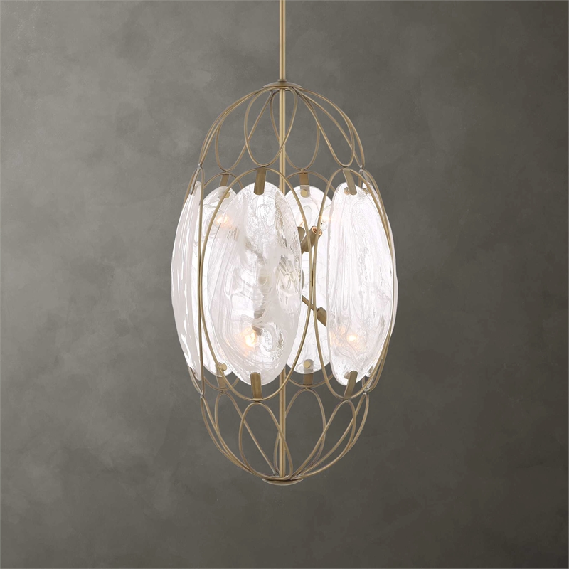 Uttermost Valencia 6 Light Glass Panel Pendant in White