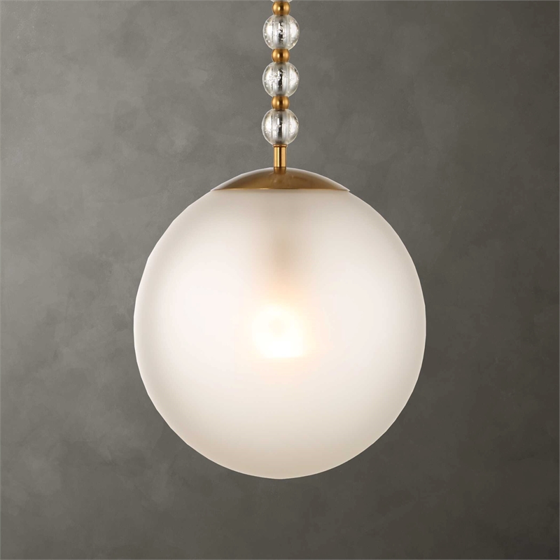 Uttermost Ripple 1 Light Frost Glass Pendant in Brass