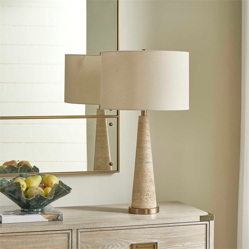 Uttermost Perkins Travertine Table Lamp in Brown/Beige